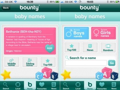 Bounty Baby names app for IOS Apple devices