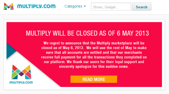 Multiply Marketplace is closing down on May 6, 2013